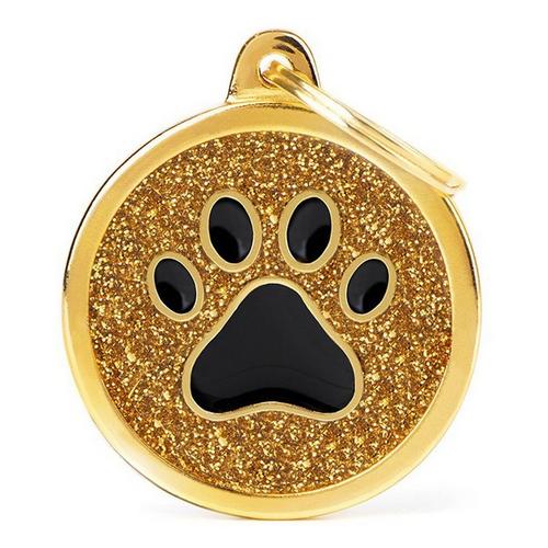 My Family Gold Circle Black Paw ID Dog Tag - Primary Image
