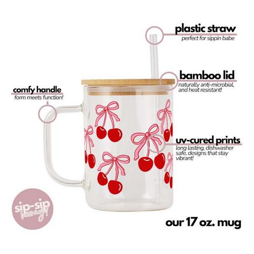 Sip-Sip Hooray 17oz Glass Cup with Lid and Straw - Primary Image