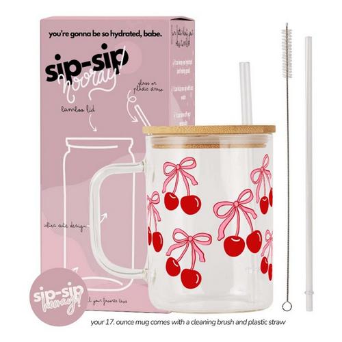 Sip-Sip Hooray 17oz Glass Cup with Lid and Straw - Primary Image