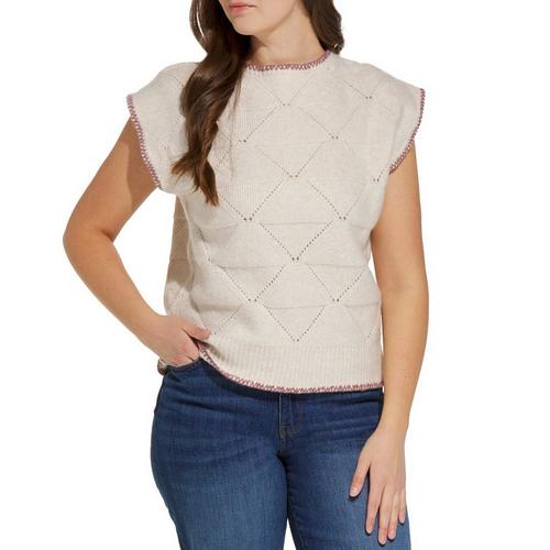 Women's SUNDAY EDITION Mauve Trim Sleeveless Sweater Vest - Primary Image