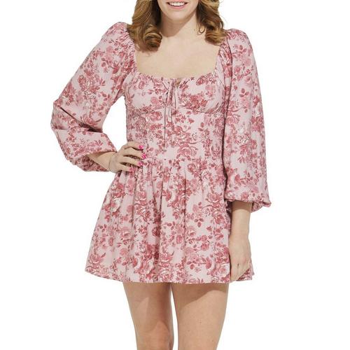 Women's Le Lis Puff Sleeve Smocking Detail Long Sleeve Square Neck Dress - Primary Image