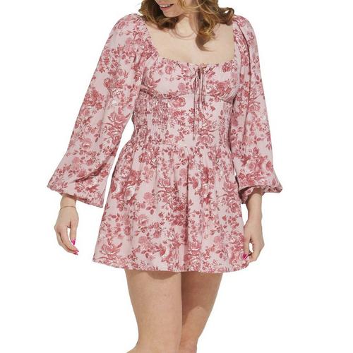 Women's Le Lis Puff Sleeve Smocking Detail Long Sleeve Square Neck Dress - Primary Image