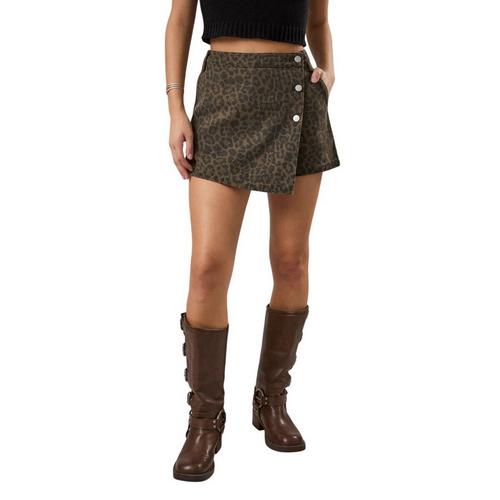 Women's Le Lis Animal Print Denim Wrap Skort - Primary Image