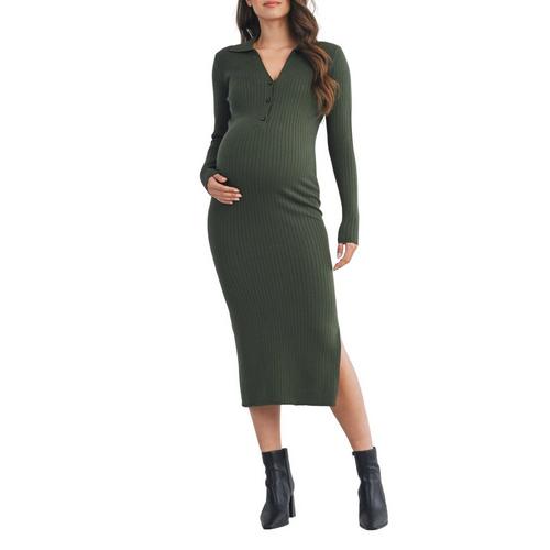 Women's Hello Miz Maternity Ribbed Long Sleeve Midi Dress - Primary Image