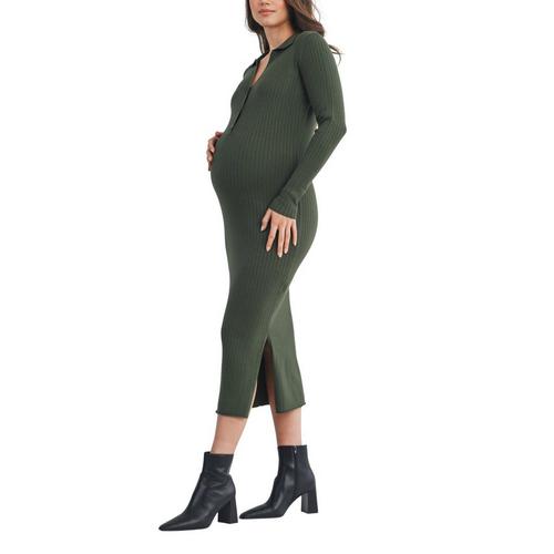 Women's Hello Miz Maternity Ribbed Long Sleeve Midi Dress - Primary Image