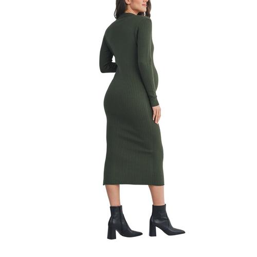 Women's Hello Miz Maternity Ribbed Long Sleeve Midi Dress - Primary Image