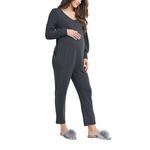 Women's Hello Miz French Terry Zip Front Nursing Friendly Long Sleeve Jumpsuit - Thumbnail 2 of 4