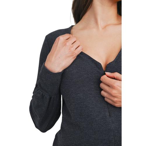 Women's Hello Miz French Terry Zip Front Nursing Friendly Long Sleeve Jumpsuit - Primary Image