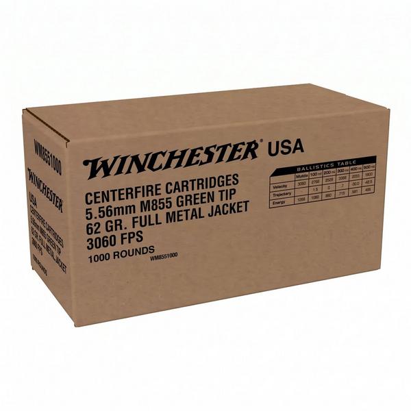 Winchester USA M855 Tipped 5.56x45mm NATO Rifle Ammunition 1000 Round Box