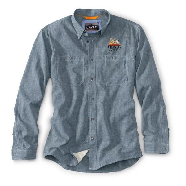 ORVIS Men's  Quail Forever Tech Chambray Work Long Sleeve Button Up Shirt