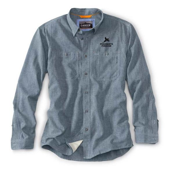 ORVIS Men's  Pheasants Forever Tech Chambray Work Long Sleeve Button Up Shirt