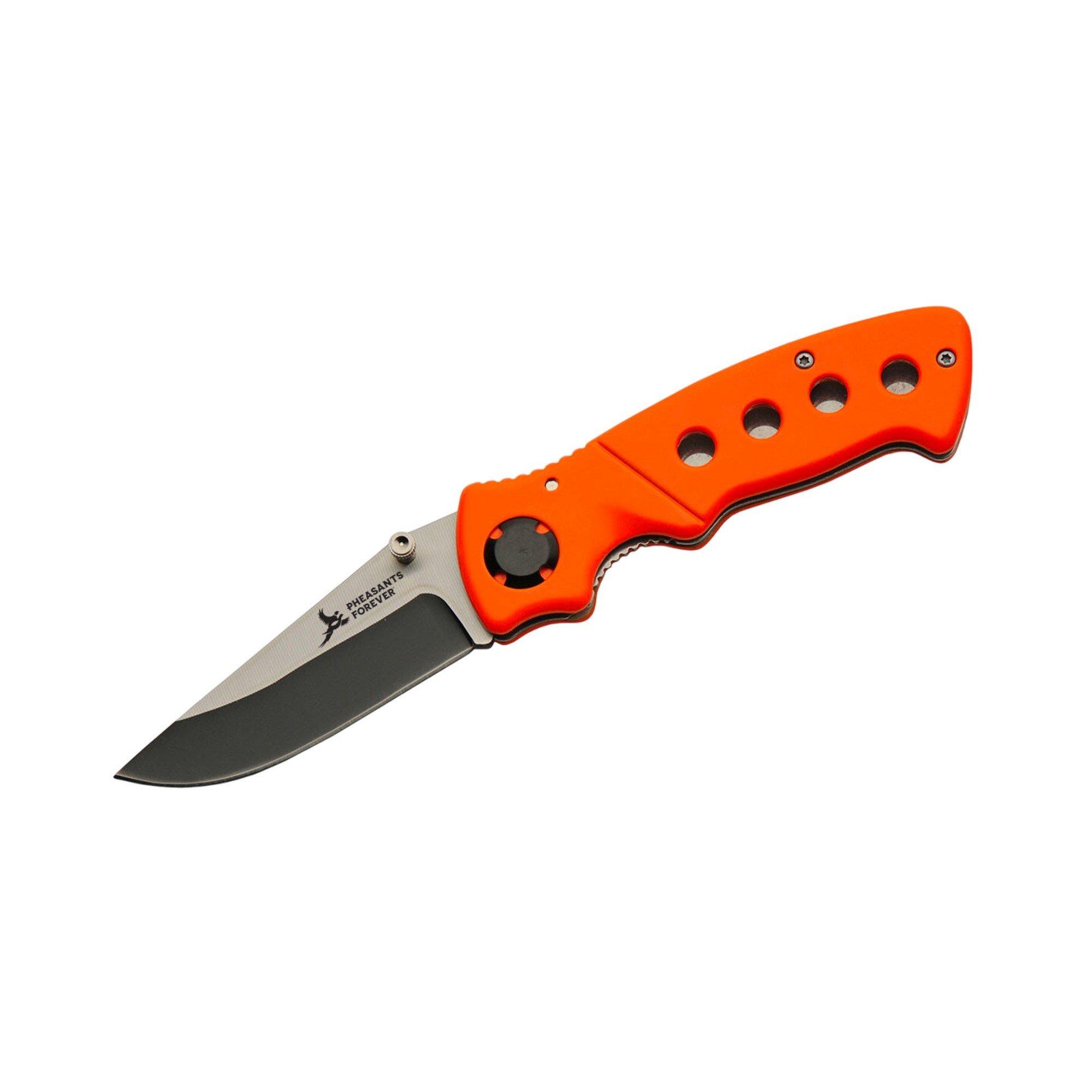 SZCO Pheasants Forever 4.25" Orange Hollow Folding Knife - SZCO Supplies