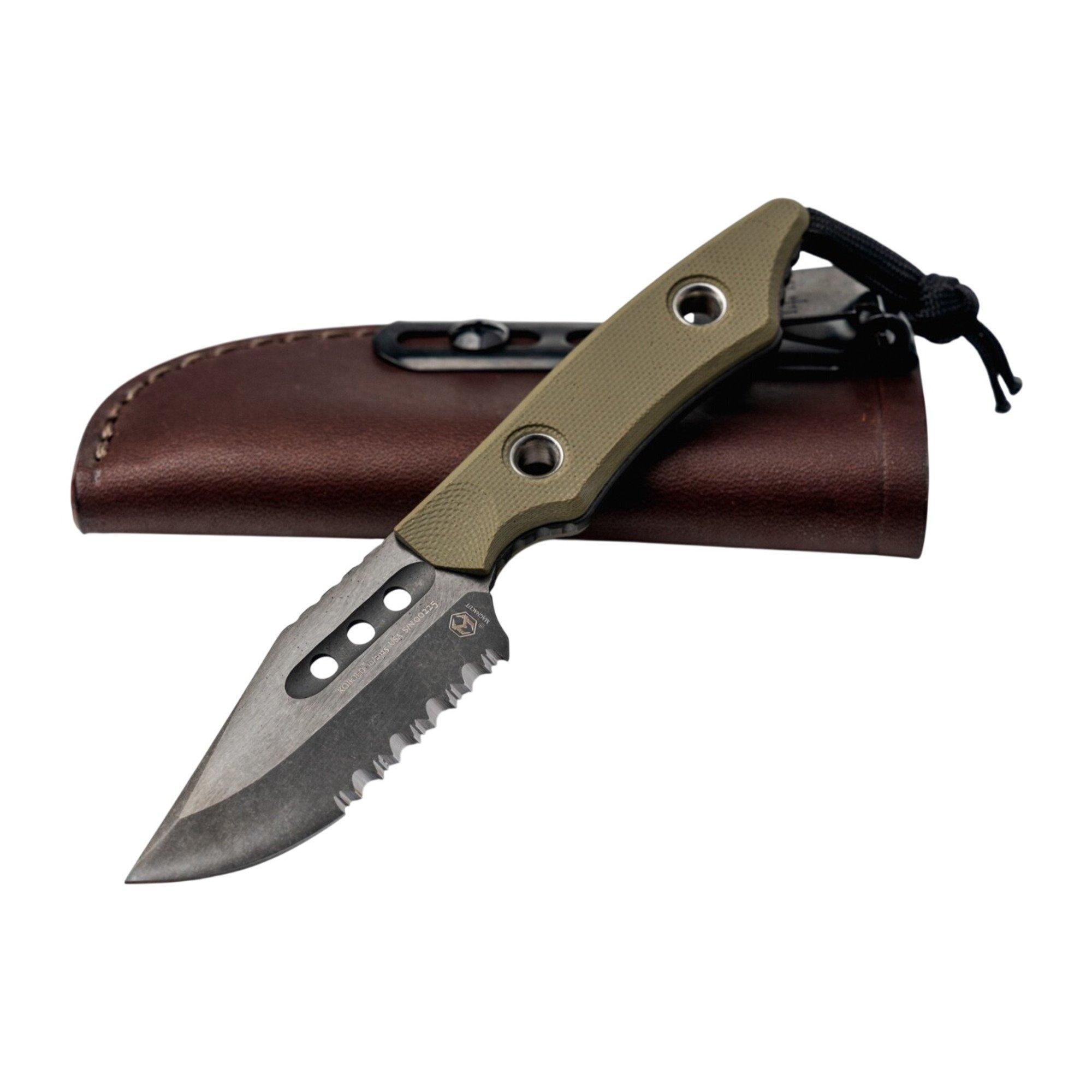 Heretic Knives H065-6B Kobold Bowie Serrated DLC MagnaCut Fixed Blade Knife - Heretic Knives