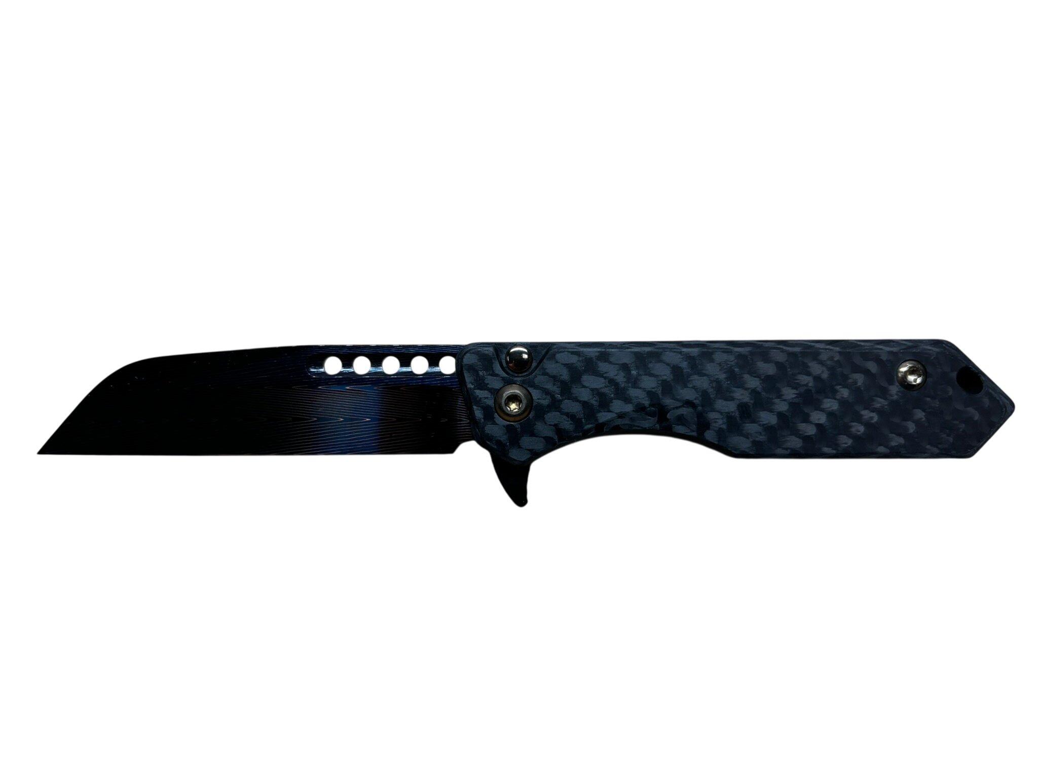 Heretic Knives BSTX26007 Custom Jinn Blued Vegas Forge Herringbone Folding Pocket Knife - Heretic Knives