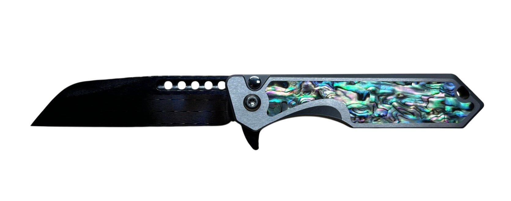 Heretic Knives BSTX26009 Custom Jinn Blued Vegas Forge Herringbone Folding Pocket Knife - Heretic Knives