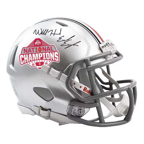 Fanatics Authentic Ohio State Buckeyes Will Howard & Emeka Egbuka Autographed 2024 CFP National Champions Riddell Speed Mini Helmet - Primary Image