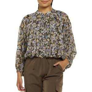 Women's DRESS FORUM Floral Button Long Sleeve Mock Neck Blouse