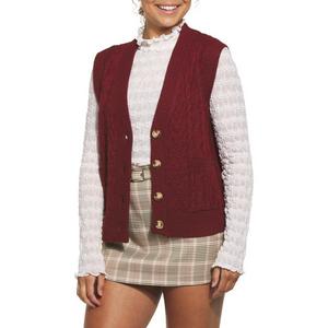 Women's Hem & Thread Cable Knit Sweater Vest