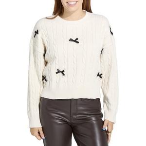 Women's Le Lis Cable With Bows Pullover Sweater