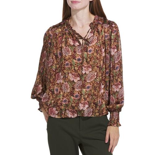 Women's DRESS FORUM Florals Long Sleeve Notch Neck Blouse - Primary Image