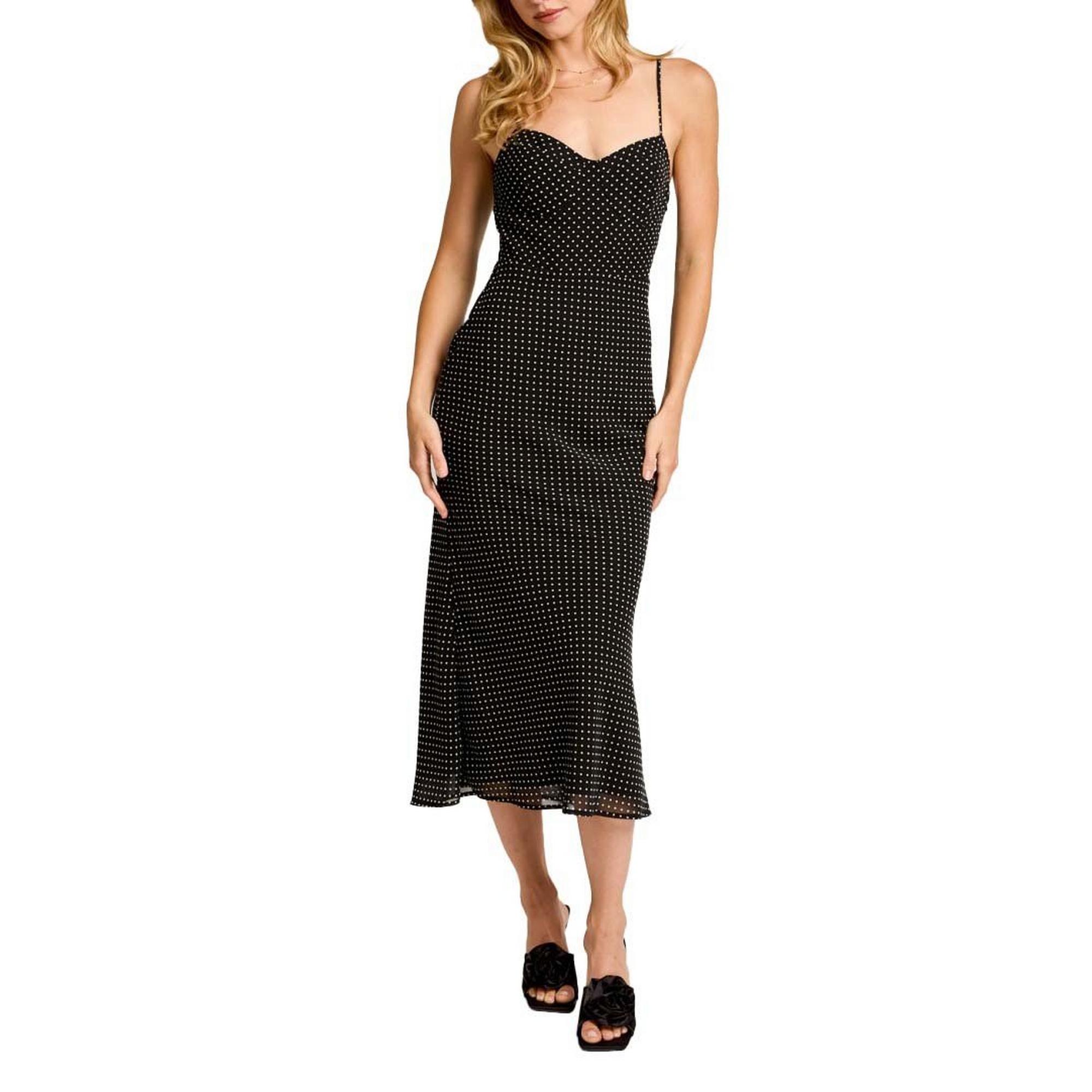 Women's Le Lis Smocked Polka Dot Sweetheart Midi Dress