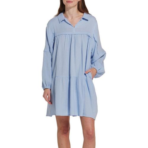 Women's Ces Femme Long Sleeve Notch Neck Shirt Dress - Primary Image