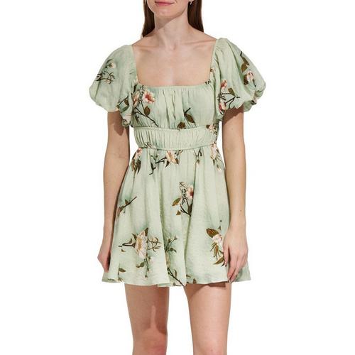 Women's Double Zero Floral Puff Sleeve Square Neck Dress - Primary Image