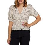 Women's DRESS FORUM Honey Butter Lace Trim Smocked Waist Peplum V-Neck Shirt - Thumbnail 1 of 3