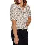 Women's DRESS FORUM Honey Butter Lace Trim Smocked Waist Peplum V-Neck Shirt - Thumbnail 2 of 3