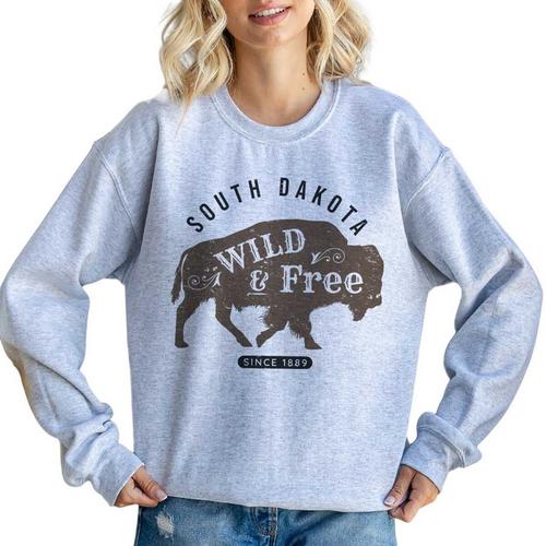 Women's Blume & Co South Dakota Wild & Free Bison Graphic Crewneck Sweatshirt - Primary Image
