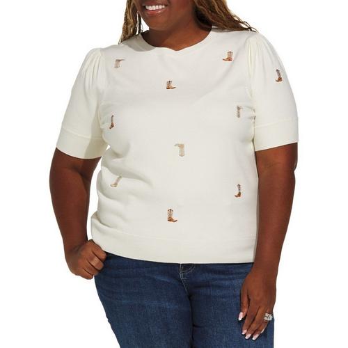 Women's Gilli Plus Size Cowboy Boot Embroidered Pullover Sweater - Primary Image