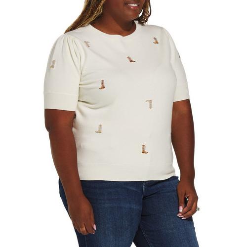 Women's Gilli Plus Size Cowboy Boot Embroidered Pullover Sweater - Primary Image