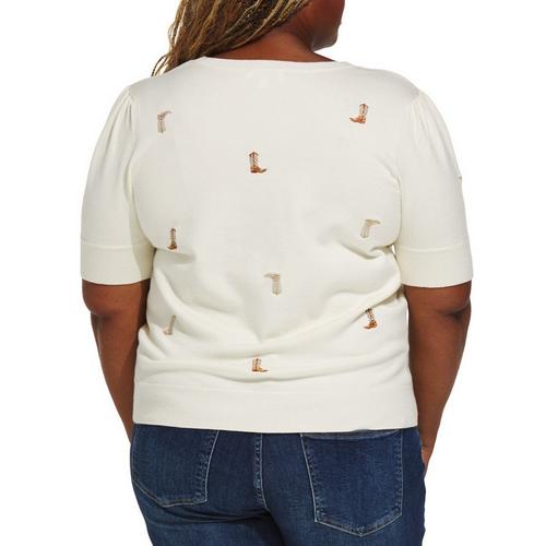 Women's Gilli Plus Size Cowboy Boot Embroidered Pullover Sweater - Primary Image