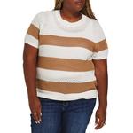 Women's Gilli Plus Size Open Knit Stripe Pullover Sweater - Thumbnail 1 of 3