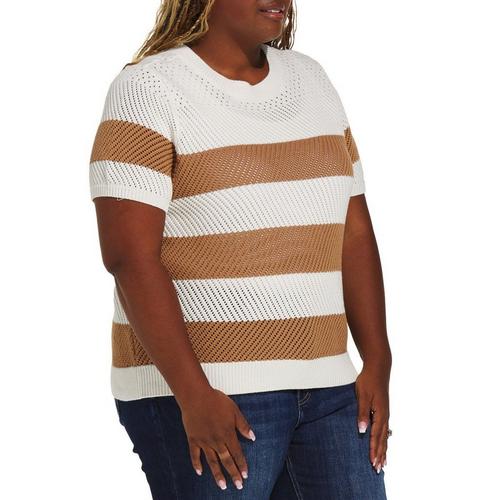Women's Gilli Plus Size Open Knit Stripe Pullover Sweater - Primary Image