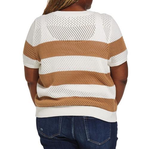 Women's Gilli Plus Size Open Knit Stripe Pullover Sweater - Primary Image