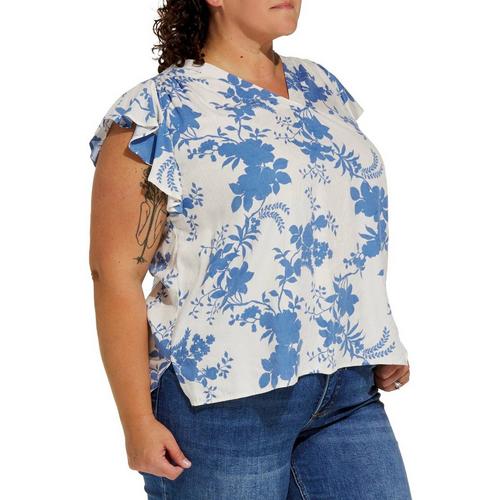 Women's Gilli Plus Size Flutter Sleeve V-Neck Blouse - Primary Image