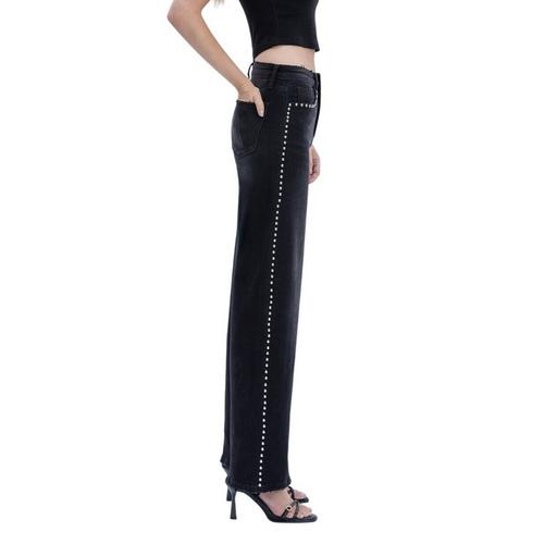 Women's Vervet Silver Dome Nail Head Detail Wide Leg Jeans - Primary Image