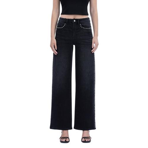 Women's Vervet Silver Dome Nail Head Detail Wide Leg Jeans - Primary Image