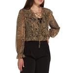 Women's DRESS FORUM Animal Print Long Sleeve V-Neck Blouse - Thumbnail 2 of 3