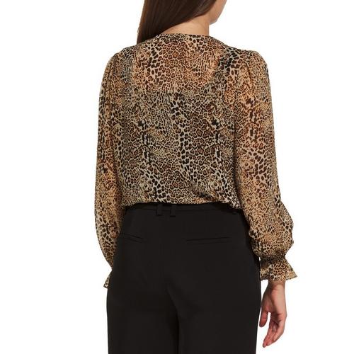 Women's DRESS FORUM Animal Print Long Sleeve V-Neck Blouse - Primary Image