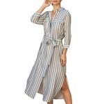 Women's DRESS FORUM Saltwater Stripe Belted 3/4 Sleeve Maxi Shirt Dress - Thumbnail 1 of 3