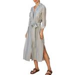 Women's DRESS FORUM Saltwater Stripe Belted 3/4 Sleeve Maxi Shirt Dress - Thumbnail 3 of 3