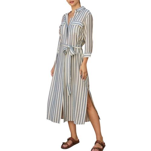 Women's DRESS FORUM Saltwater Stripe Belted 3/4 Sleeve Maxi Shirt Dress - Primary Image