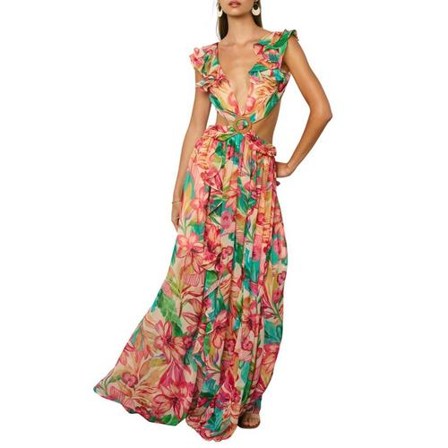 Women's DRESS FORUM Sea of Hibiscus Cutout Frilly Maxi Dress - Primary Image