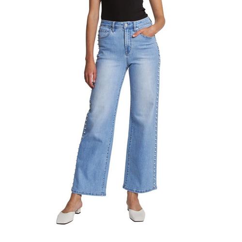 Women's Mica Denim Pearl Embellishment Wide Leg Jeans - Primary Image