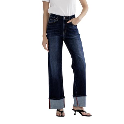 Women's Mica Denim Cuff Hem Wide Leg Jeans - Primary Image