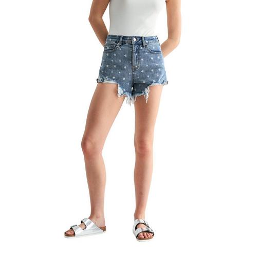 Women's Mica Denim Super High Rise Raw Hem Printed Jean Shorts - Primary Image