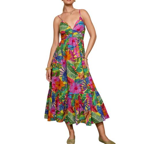 Women's DRESS FORUM Resort Botanica Shirred Midi Dress - Primary Image