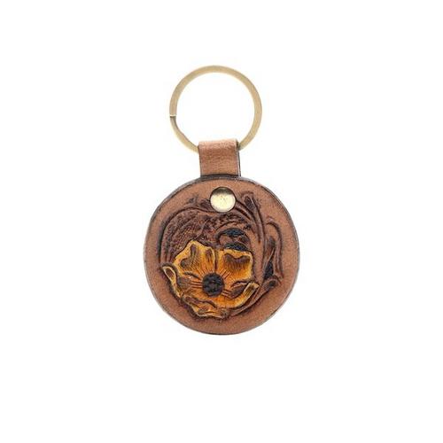 Myra Buttercup Hand-tooled Leather Keychain - Primary Image